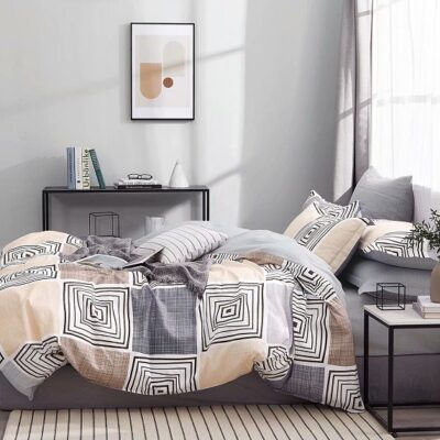 Komplet Pościeli Satyna Bawełniana Kwadraty