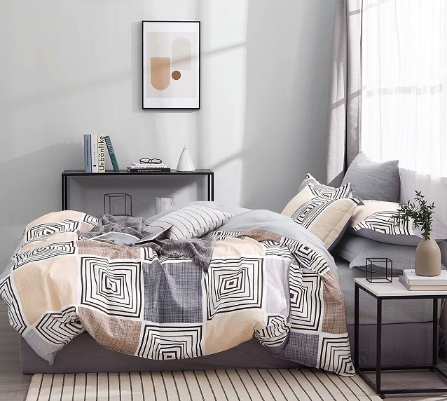 Komplet Pościeli Satyna Bawełniana Kwadraty