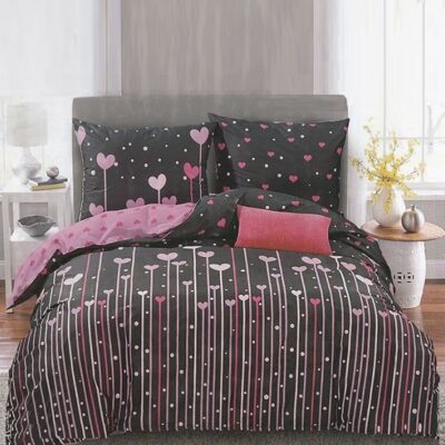 Komplet Pościeli Satyna Bawełniana w Serca