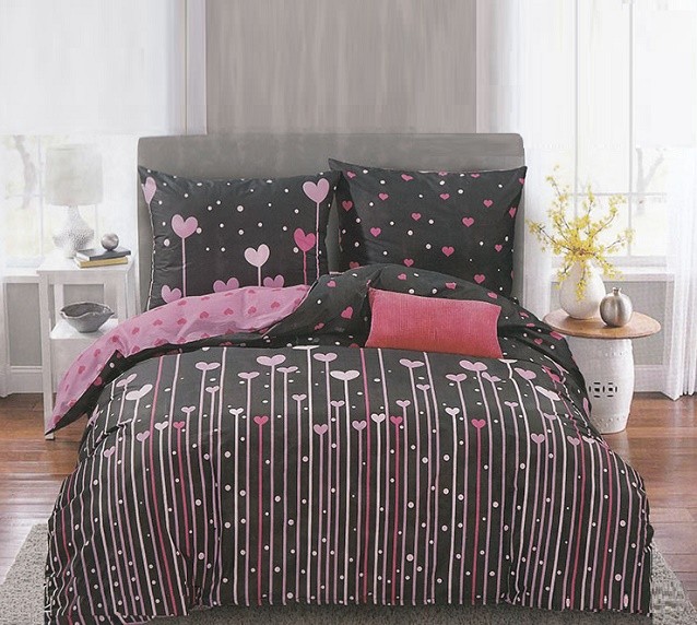 Komplet Pościeli Satyna Bawełniana w Serca