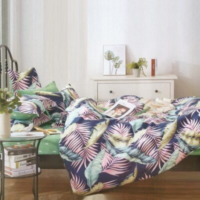 Komplet Pościeli Satyna Bawełniana w Liście