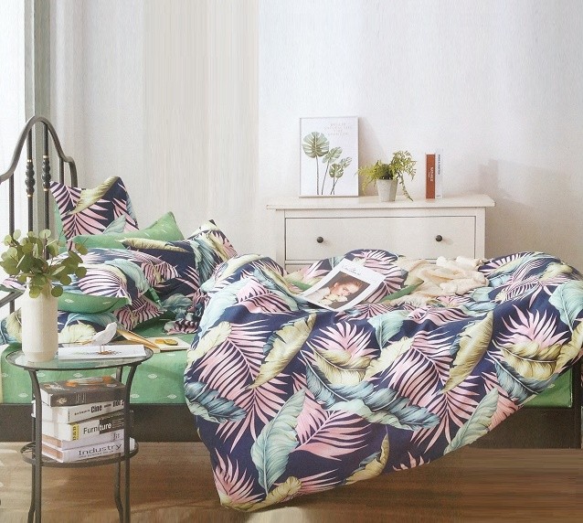 Komplet Pościeli Satyna Bawełniana w Liście