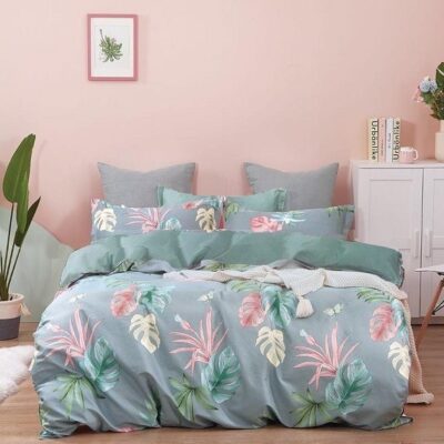 Komplet Pościeli Satyna Bawełniana w Liście