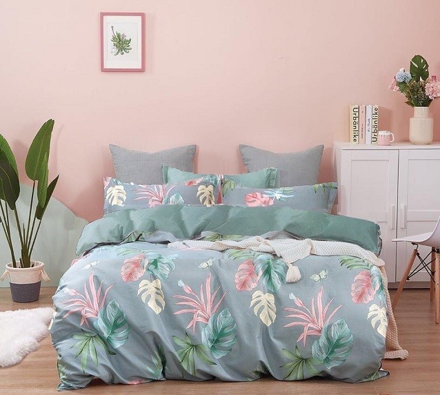 Komplet Pościeli Satyna Bawełniana w Liście