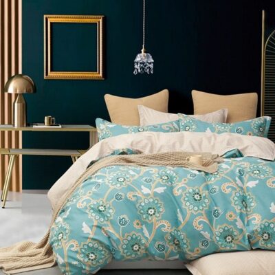 Komplet Pościeli Satyna Bawełniana w Kwiaty