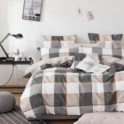 Komplet Pościeli Satyna Bawełniana Kratka