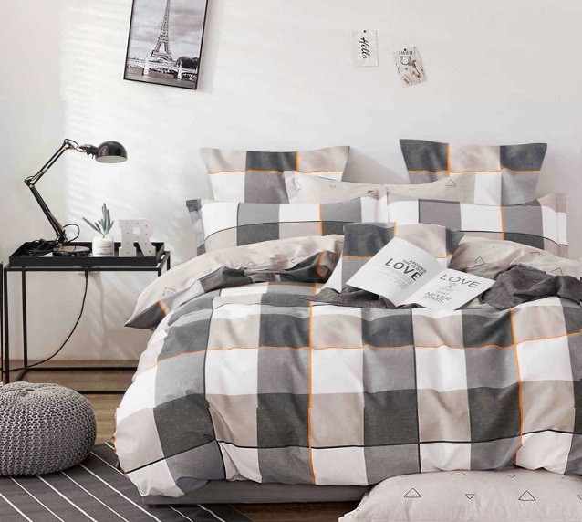 Komplet Pościeli Satyna Bawełniana Kratka