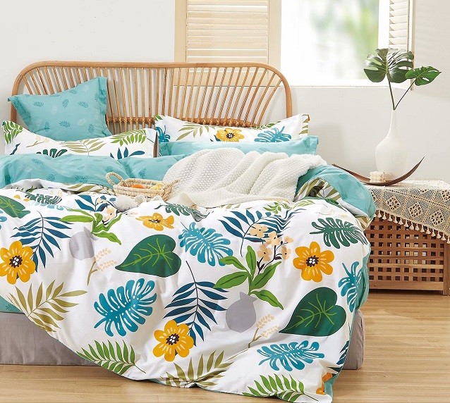 Komplet Pościeli Satyna Bawełniana Liście