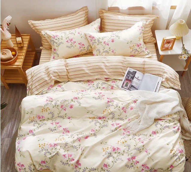 Komplet Pościeli Satyna Bawełniana Kwiatki