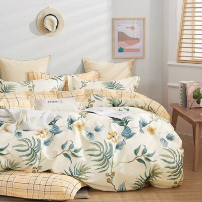 Komplet Pościeli Satyna Bawełniana Liście