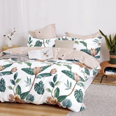 Komplet Pościeli Satyna Bawełniana Liście