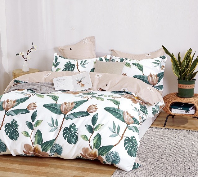 Komplet Pościeli Satyna Bawełniana Liście