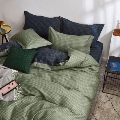 Komplet Pościeli Satyna Bawełniana w Krate