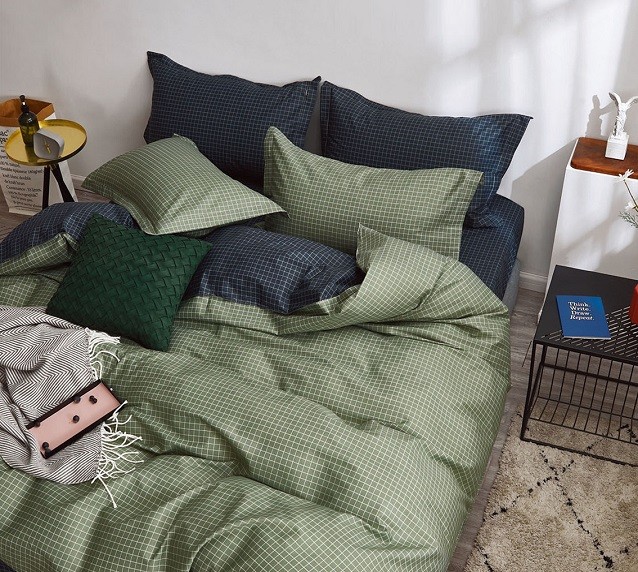 Komplet Pościeli Satyna Bawełniana w Krate