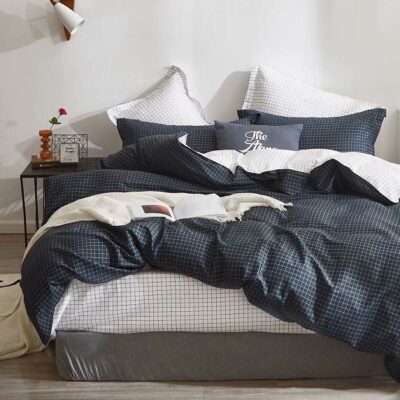 Komplet Pościeli Satyna Bawełniana w Krate