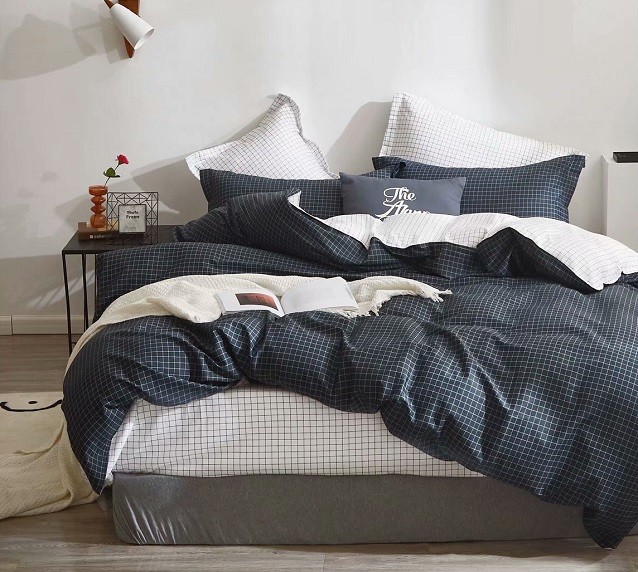 Komplet Pościeli Satyna Bawełniana w Krate