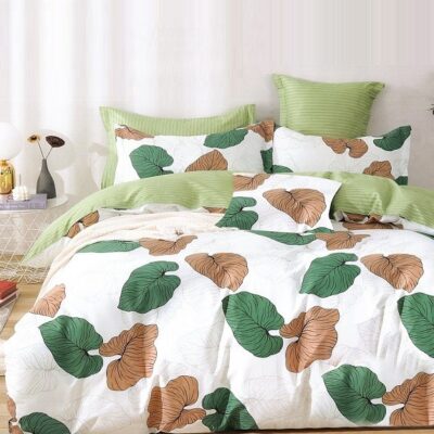 Komplet Pościeli Satyna Bawełniana Liście