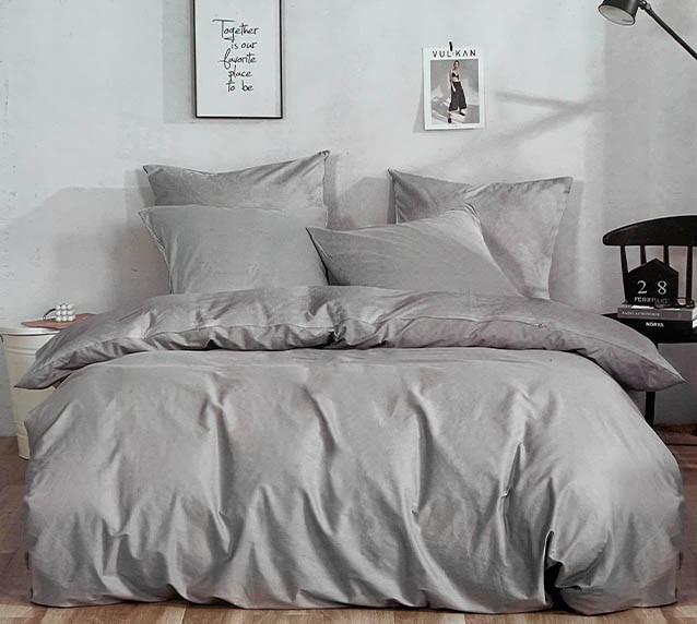 Komplet Pościeli Satyna Bawełniana Szary