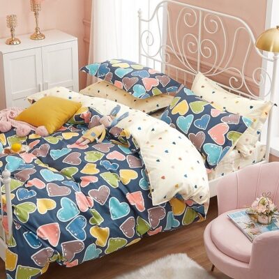 Komplet Pościeli Satyna Bawełniana Serca