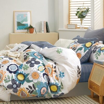 Komplet Pościeli Satyna Bawełniana Kwiatki