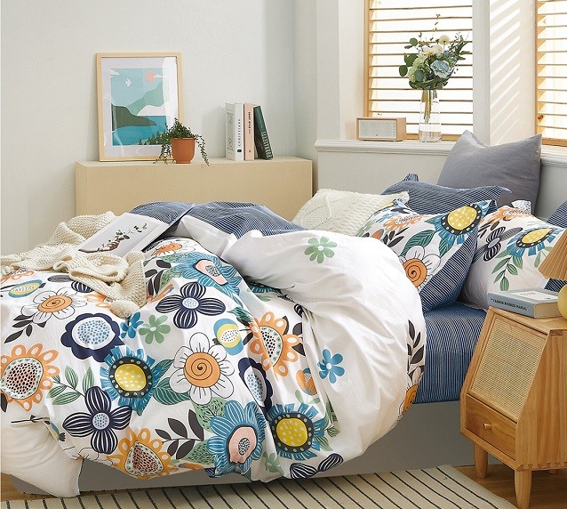 Komplet Pościeli Satyna Bawełniana Kwiatki