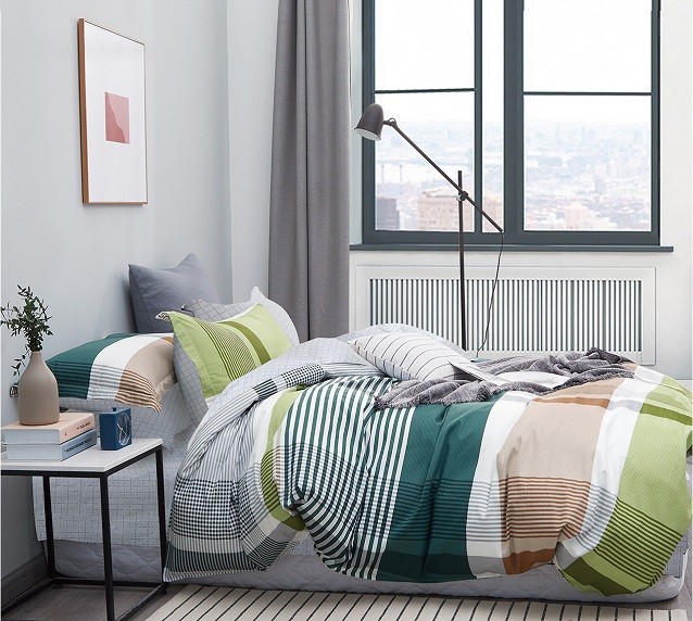 Komplet Pościeli Satyna Bawełniana Kratka