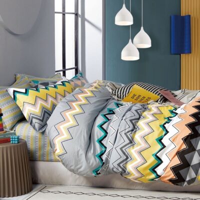 Komplet Pościeli Satyna Bawełniana w Zykzak