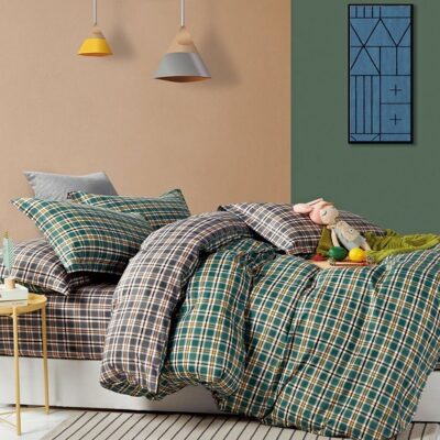 Komplet Pościeli Satyna Bawełniana Kratka