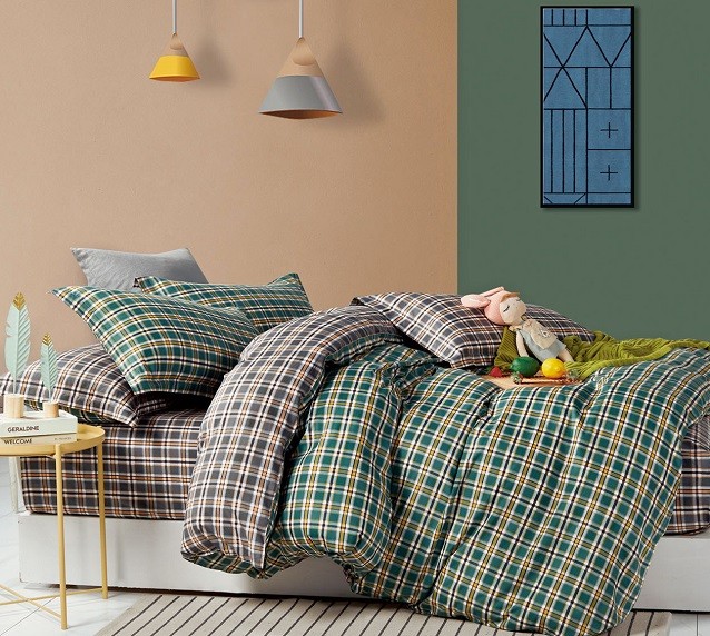 Komplet Pościeli Satyna Bawełniana Kratka