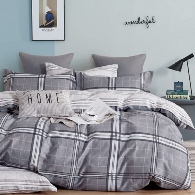 Komplet Pościeli Satyna Bawełniana Krata