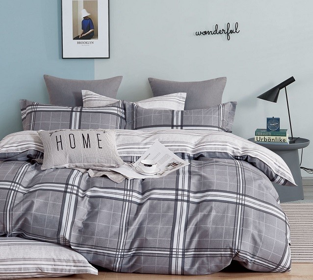 Komplet Pościeli Satyna Bawełniana Krata