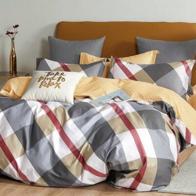 Komplet Pościeli Satyna Bawełniana Kratka