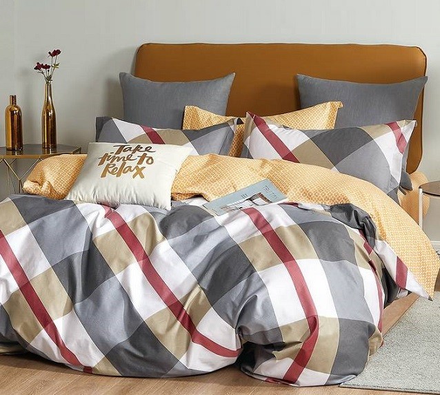 Komplet Pościeli Satyna Bawełniana Kratka