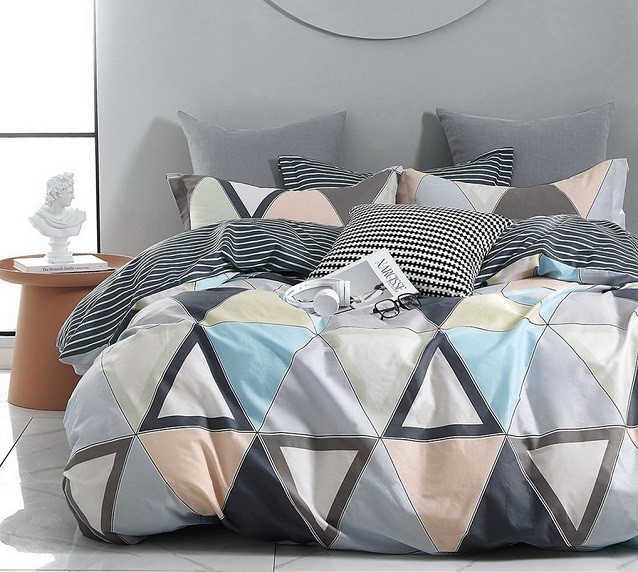 Komplet Pościeli Satyna Bawełniana Trójkąty