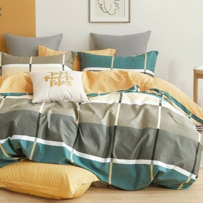 Komplet Pościeli Satyna Bawełniana Kratka