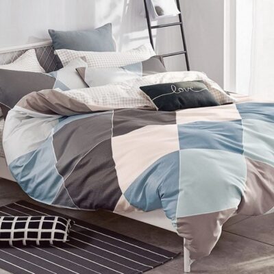 Komplet Pościeli Satyna Bawełniana Kratka