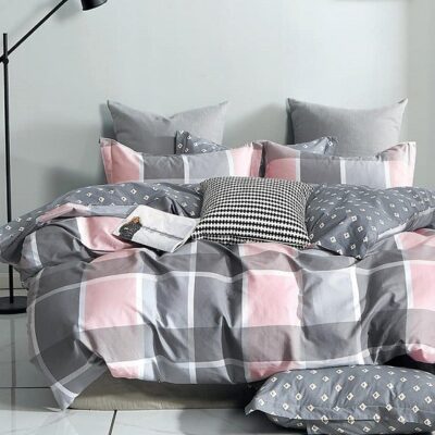 Komplet Pościeli Satyna Bawełniana Kratka