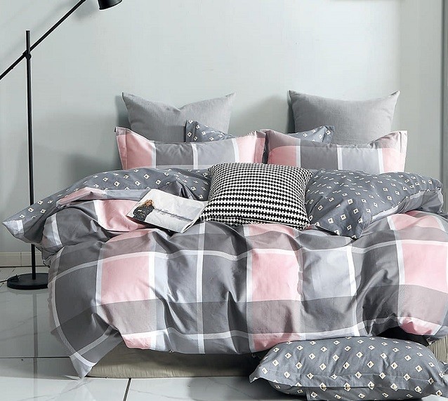 Komplet Pościeli Satyna Bawełniana Kratka