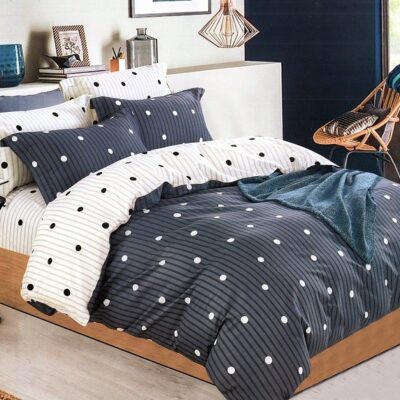 Komplet Pościeli Satyna Bawełniana Groszki