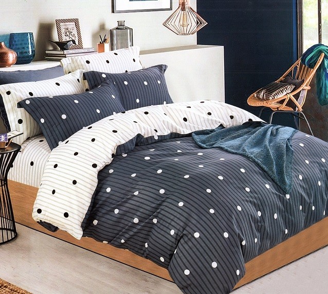 Komplet Pościeli Satyna Bawełniana Groszki