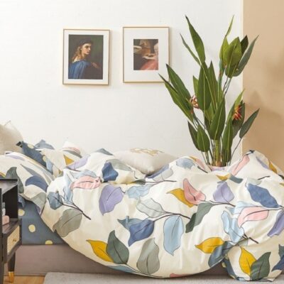 Komplet Pościeli Satyna Bawełniana Liście