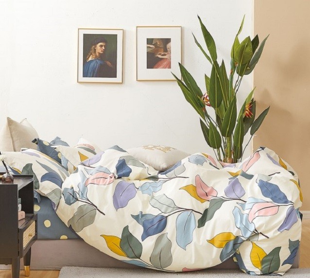 Komplet Pościeli Satyna Bawełniana Liście