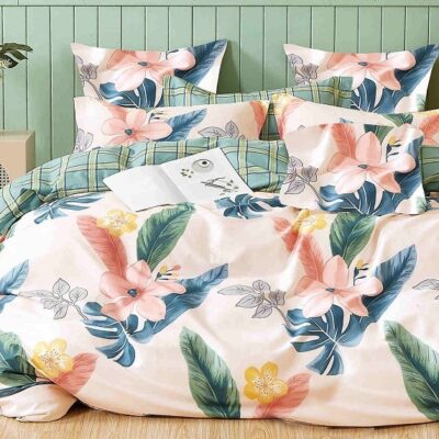 Komplet Pościeli Satyna Bawełniana Liście