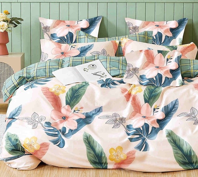 Komplet Pościeli Satyna Bawełniana Liście