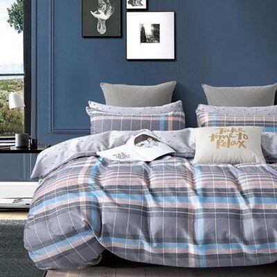 Komplet Pościeli Satyna Bawełniana Kratka