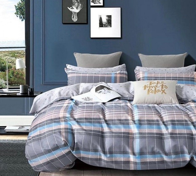 Komplet Pościeli Satyna Bawełniana Kratka