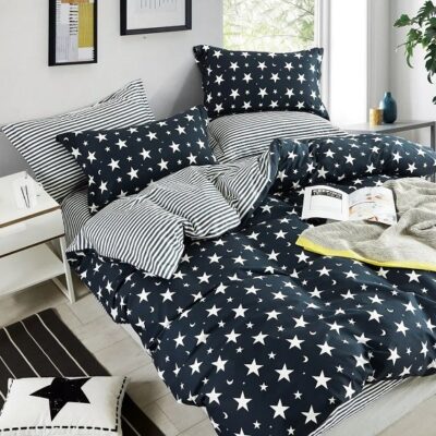 Komplet Pościeli Satyna Bawełniana Gwiazdki