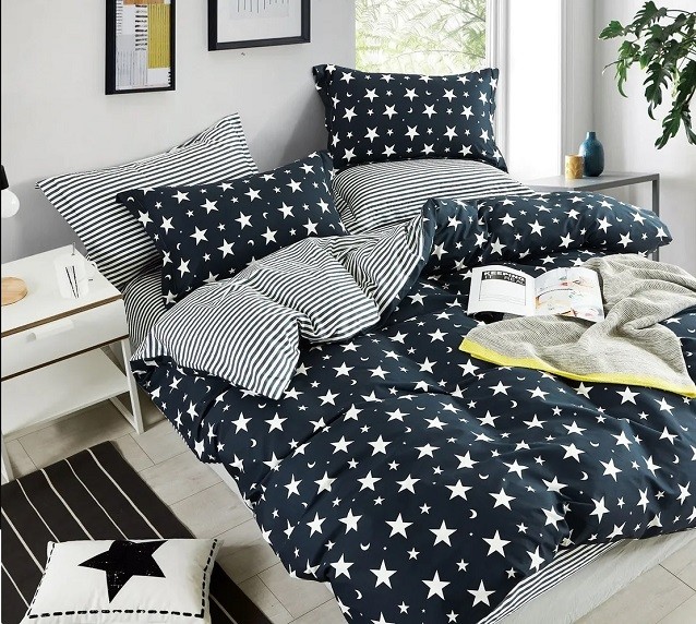 Komplet Pościeli Satyna Bawełniana Gwiazdki