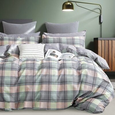 Komplet Pościeli Satyna Bawełniana Kratka