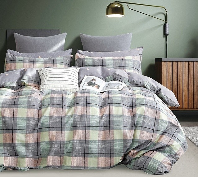 Komplet Pościeli Satyna Bawełniana Kratka